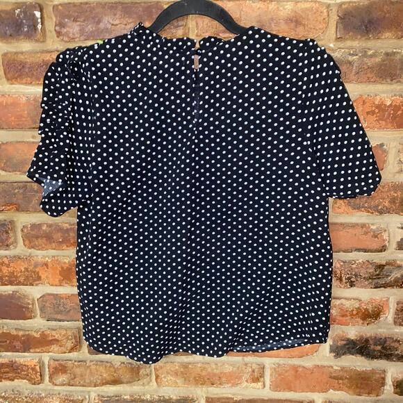 Monteau Black White Polka Dot Ruffle Short Sleeve Top Women's Size Large - Picture 5 of 5